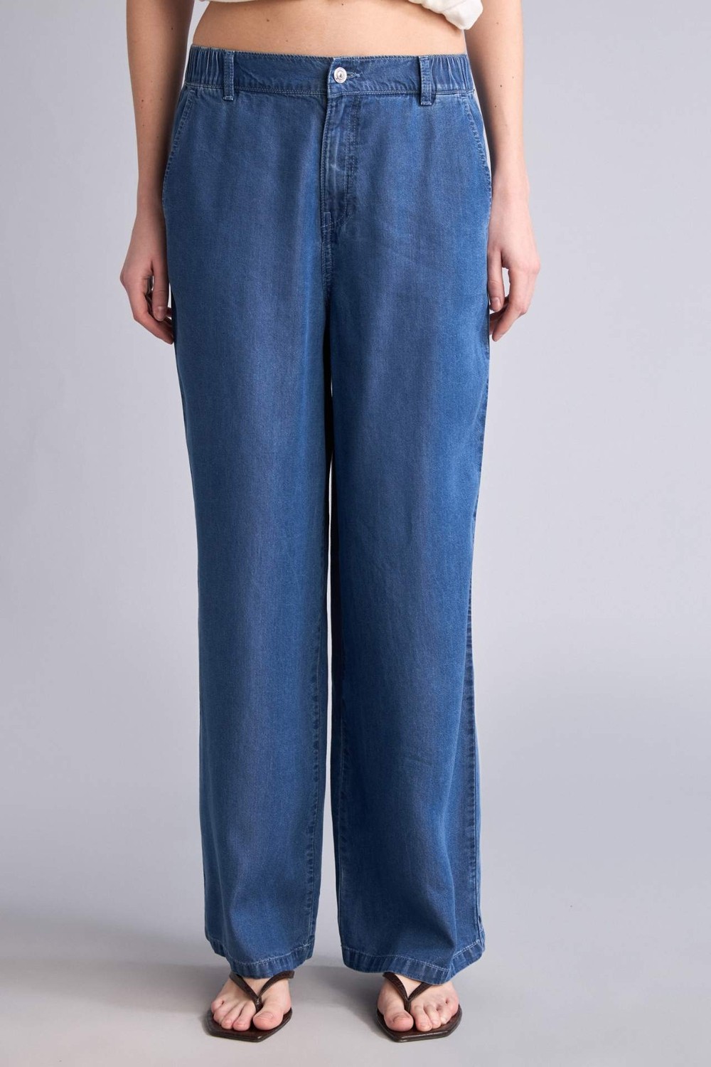 DeFacto Wide Leg Yüksek Bel Uzun Akışkan Kumaş Yıkama Efektli Jean Pantolon D8239AX26HS görsel 3