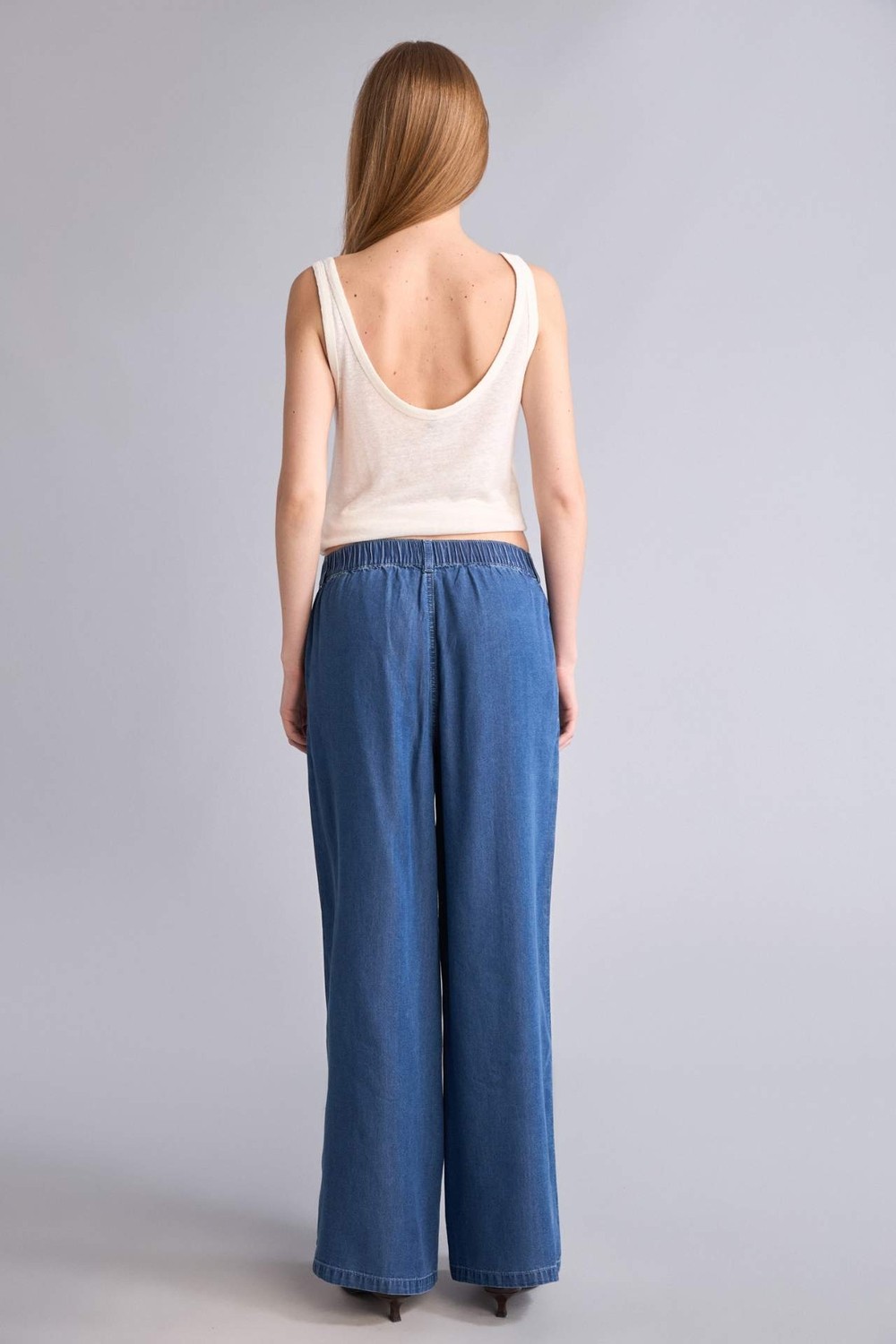 DeFacto Wide Leg Yüksek Bel Uzun Akışkan Kumaş Yıkama Efektli Jean Pantolon D8239AX26HS görsel 5