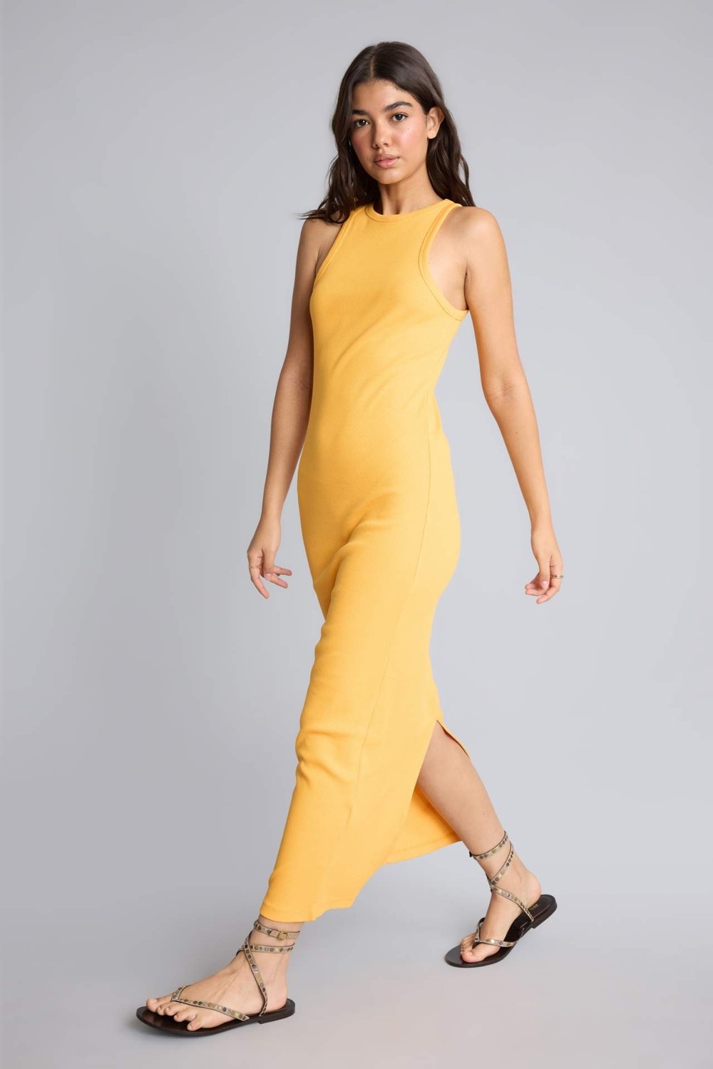 DeFacto Bodycon Vücudu Saran Halter Yaka Ribana Kolsuz Kırmızı Midi Elbise H7119AX26SM