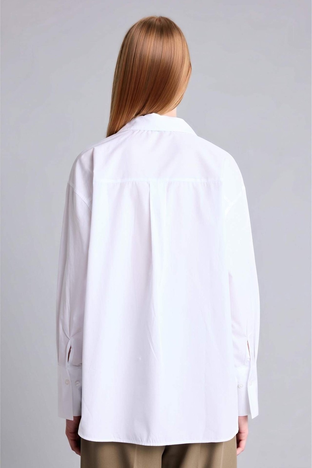 DeFacto %100 Pamuk Oversize Poplin Uzun Kollu Beyaz Gömlek T8735AZ26AU görsel 5
