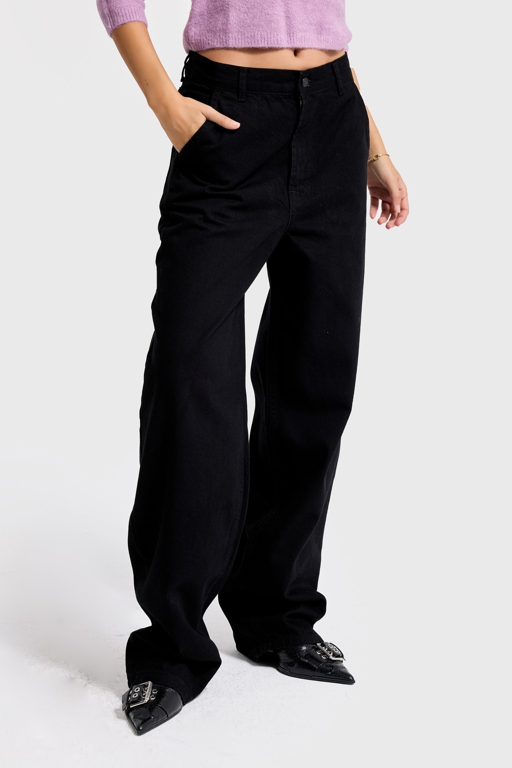 It's Basic Kadın Siyah Black Od Renk Juniper Skater Fit Bol Kesim Denim Pantolon