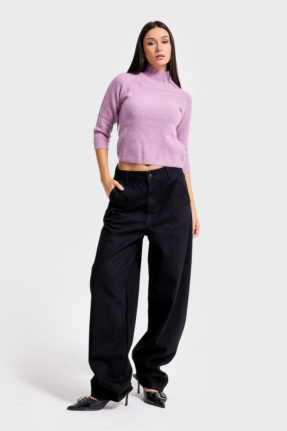 It's Basic Kadın Siyah Black Od Renk Juniper Skater Fit Bol Kesim Denim Pantolon görsel 2