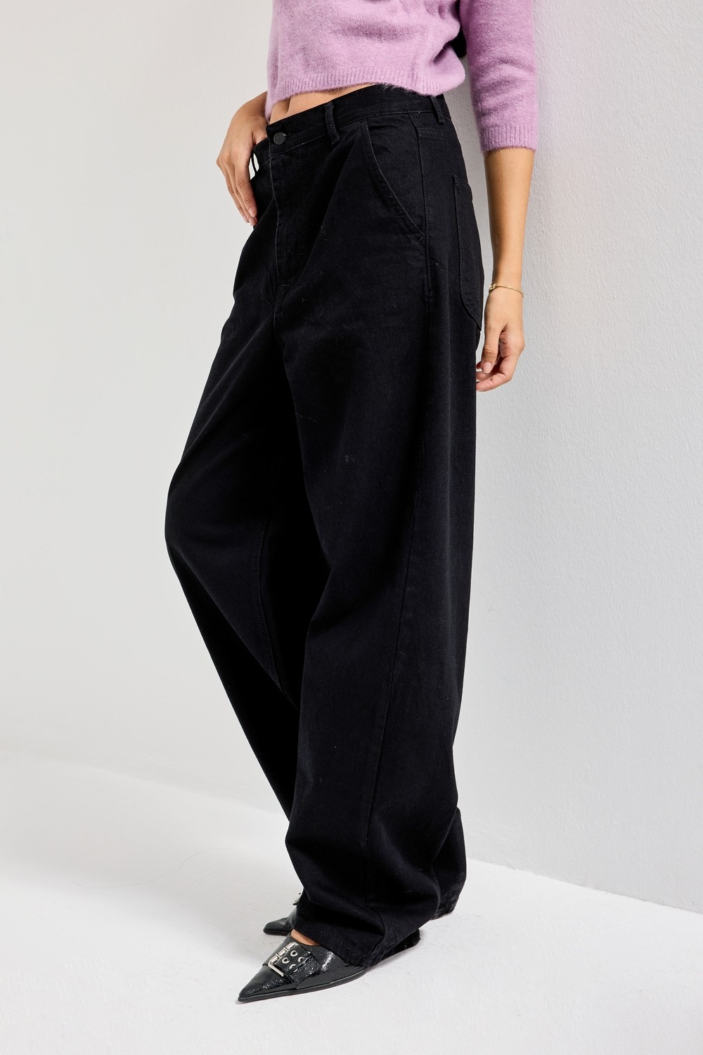 It's Basic Kadın Siyah Black Od Renk Juniper Skater Fit Bol Kesim Denim Pantolon görsel 3