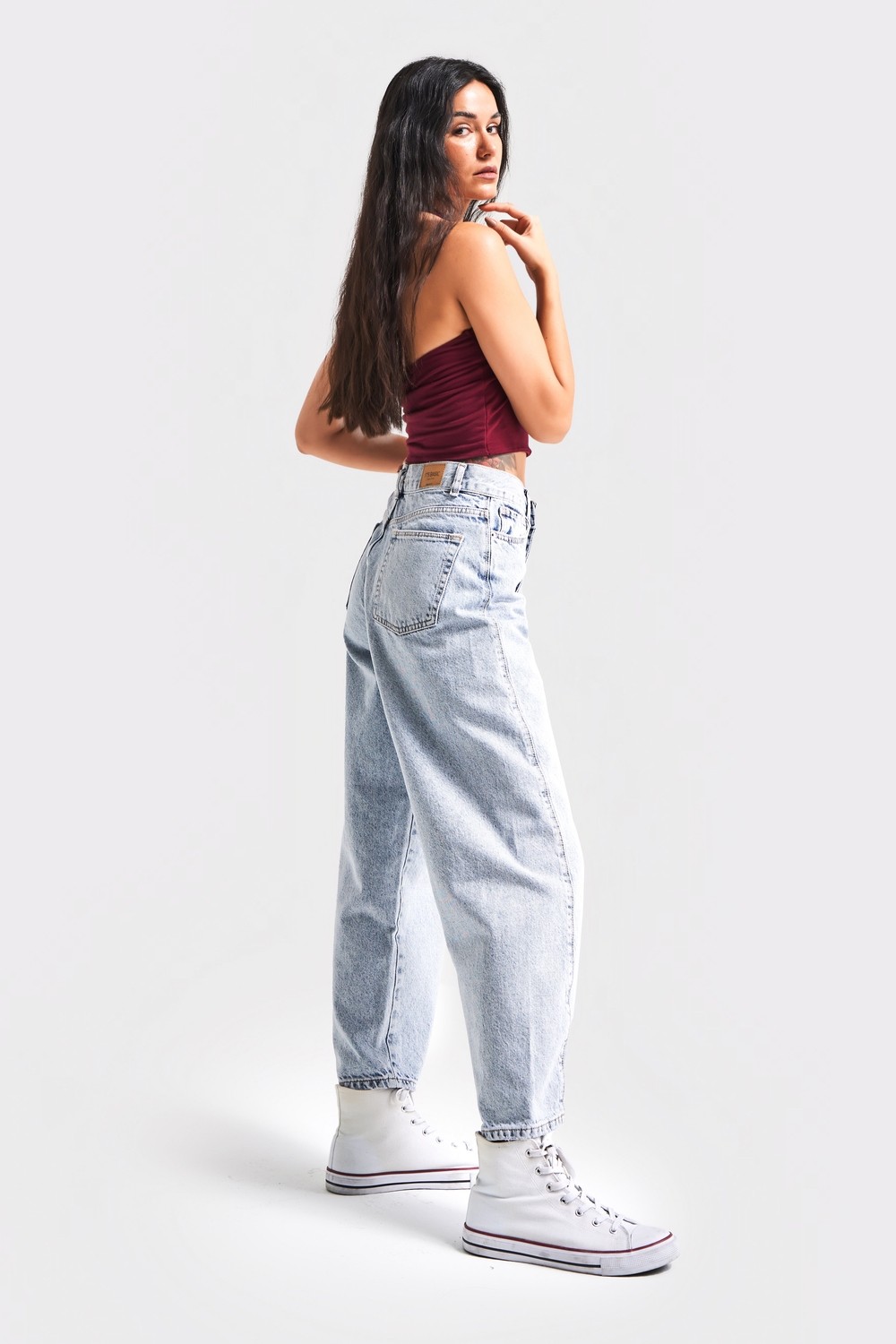 It's Basic Kadın Snow Kot Rengi Venüs Carrot Fit Rahat Kalıp Yüksek Bel Denim Jean görsel 3
