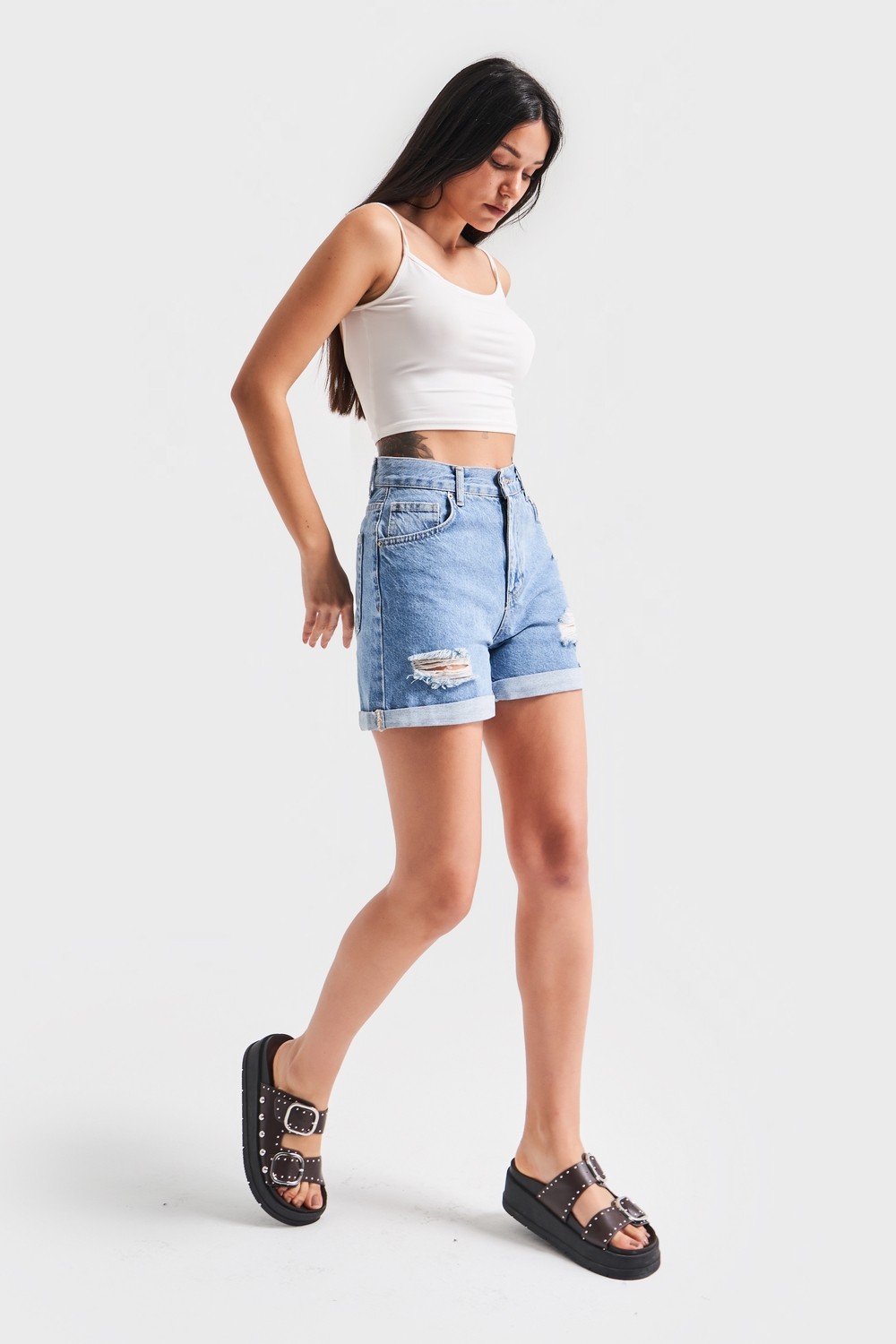 It's Basic Yırtık Model Yüksek Bel Kot Rengi Jean görsel 2