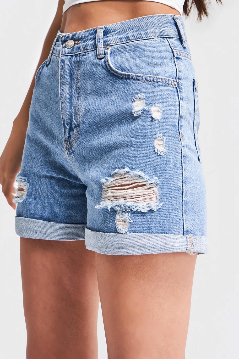 It's Basic Yırtık Model Yüksek Bel Kot Rengi Jean görsel 4