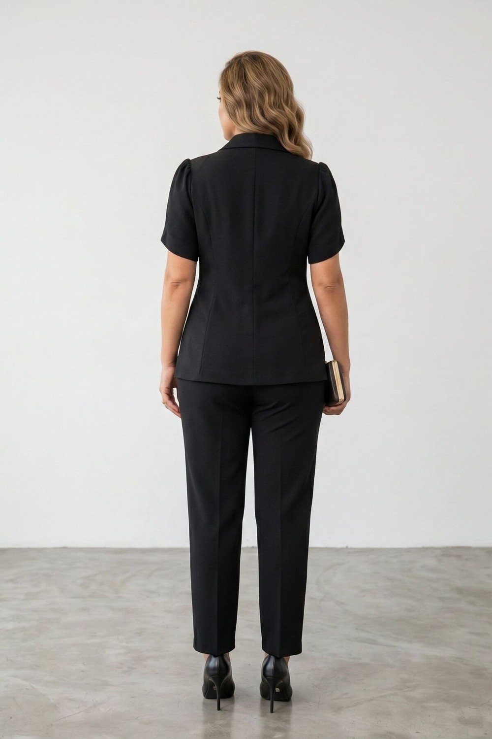 Zishan Fashion Kadın Büyük Beden Likralı Viskon Abiye Takım Kruvaze Ceket Pantolon 2'li Set 034 görsel 3