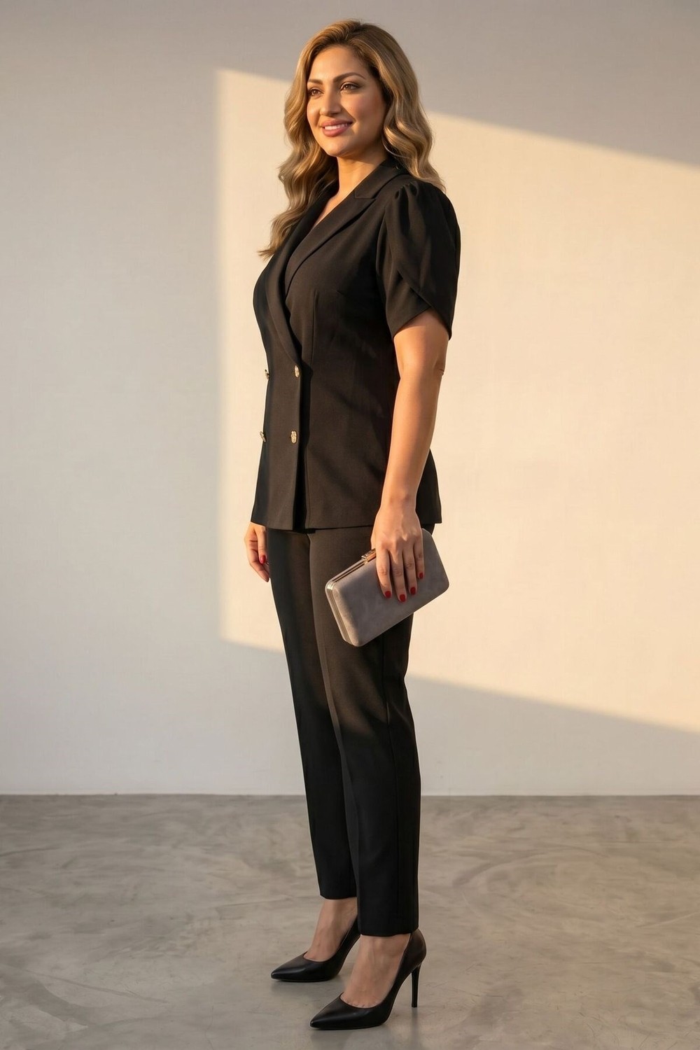 Zishan Fashion Kadın Büyük Beden Likralı Viskon Abiye Takım Kruvaze Ceket Pantolon 2'li Set 034 görsel 5