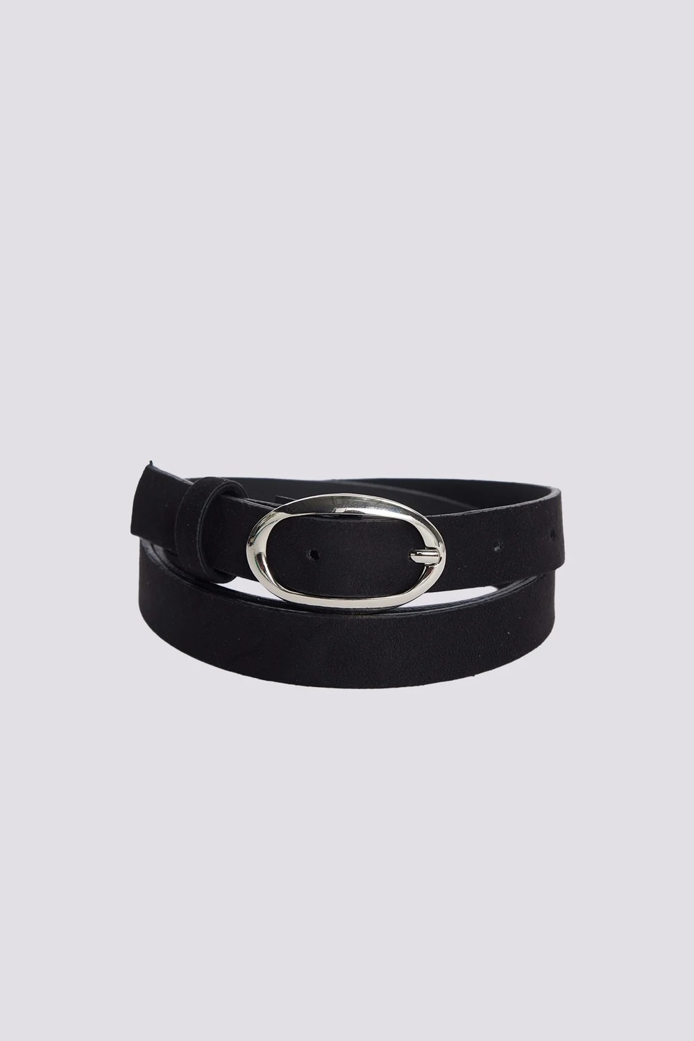 Tudors Kadın Oval Gümüş Tokalı 110 cm Standart Siyah Kadın Kemer