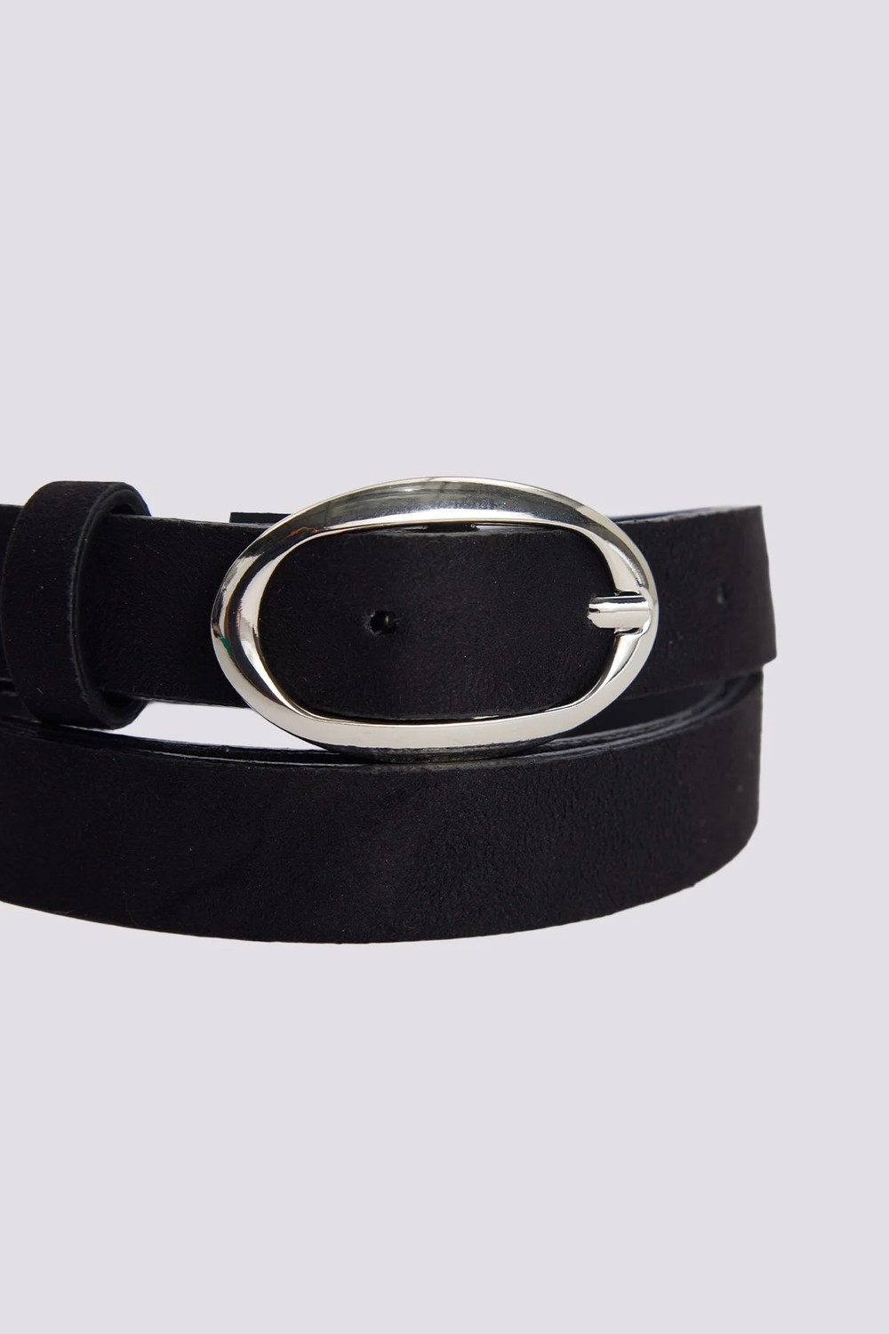 Tudors Kadın Oval Gümüş Tokalı 110 cm Standart Siyah Kadın Kemer görsel 4