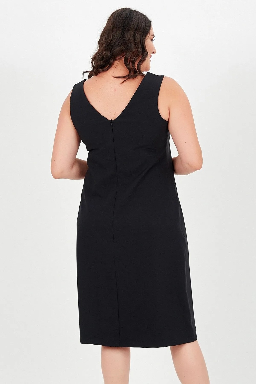 Curvy Trend Büyük Beden V Yaka Kolsuz Bodycon Elbise Siyah Klasik Özel Olay İçin Tasarlandı görsel 4