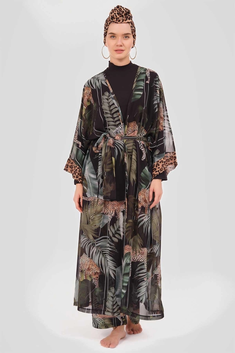 Alfasa Mayo Üzerine Tek Pareo Kimono 7050 Yeşil görsel 2