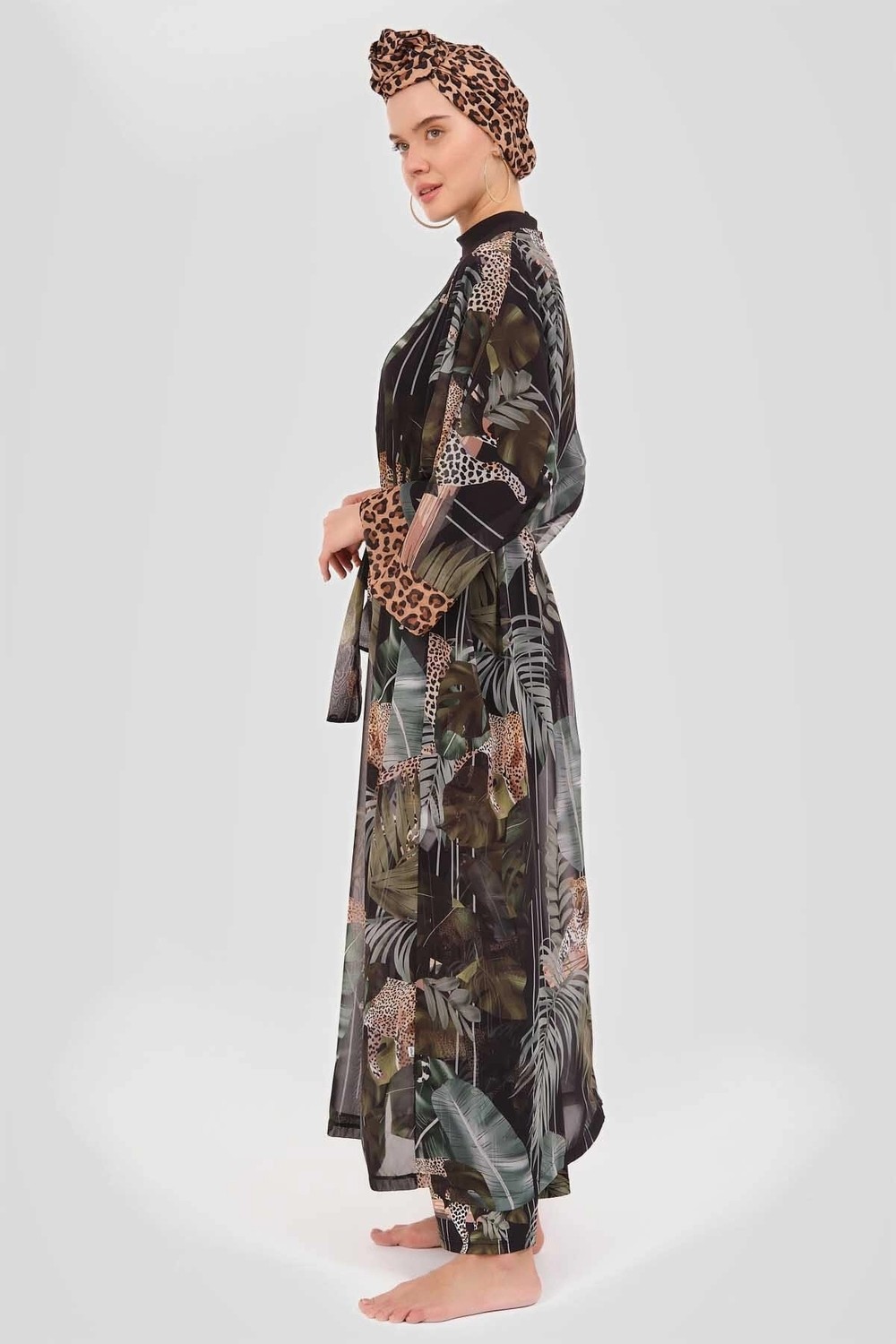 Alfasa Mayo Üzerine Tek Pareo Kimono 7050 Yeşil görsel 3