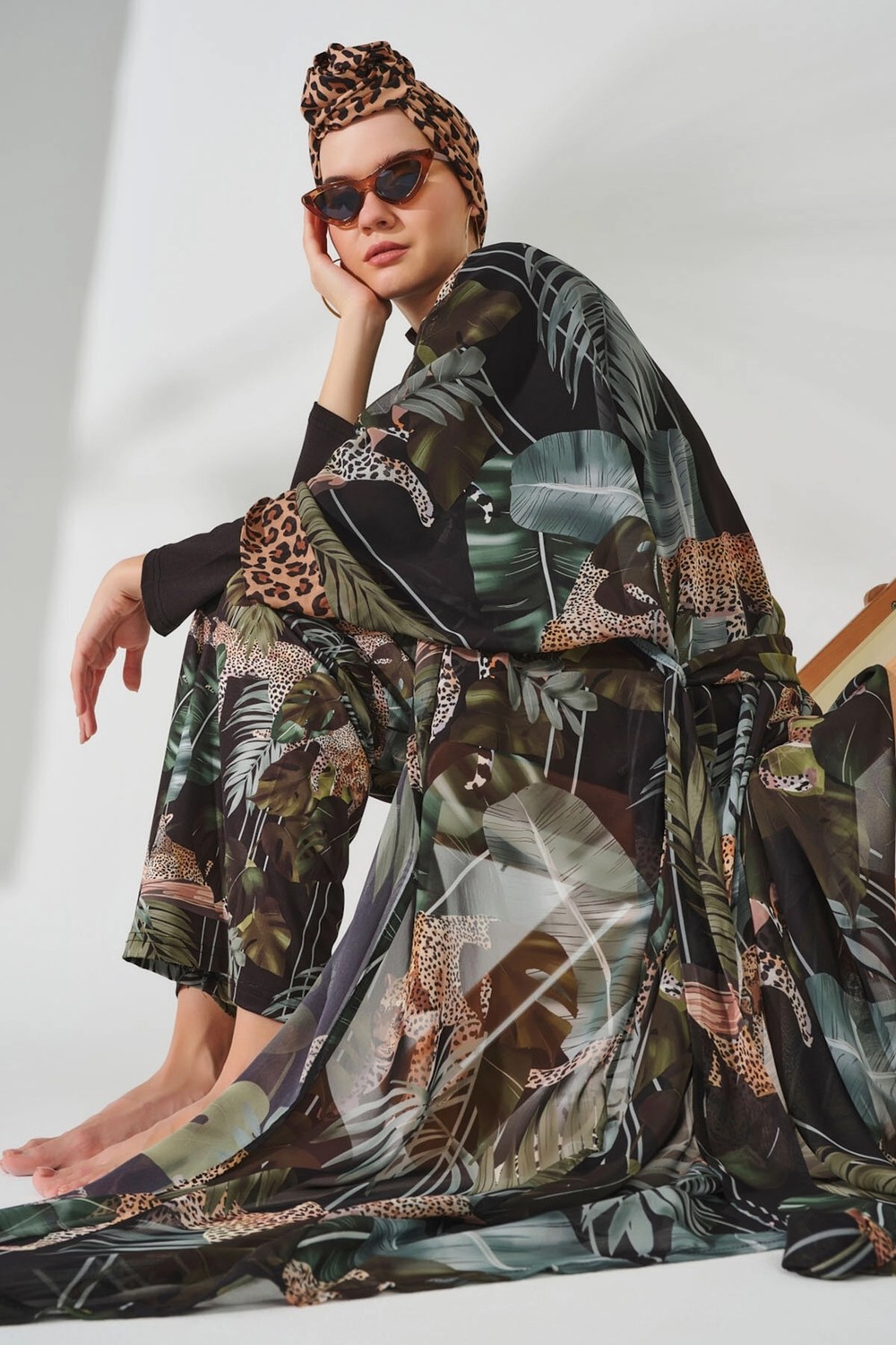 Alfasa Mayo Üzerine Tek Pareo Kimono 7050 Yeşil görsel 4