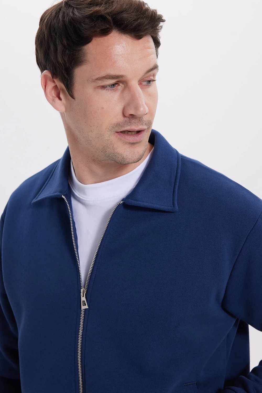 Tudors Unisex Relax Fit Rahat Kesim Pamuklu İç Polarlı Fermuarlı Yeşil Polo Yaka Cepli Sweatshirt Hırka