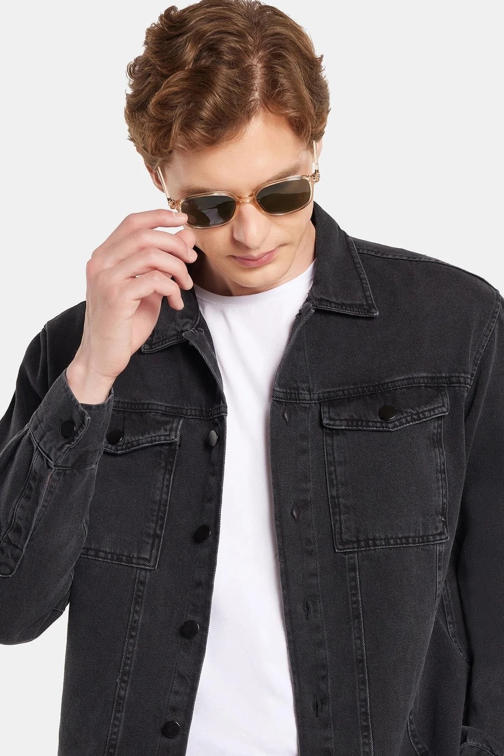 Tudors Erkek Relax Fit Rahat Kesim Denim Çıtçıtlı Uzun Kol Kot Ceket Siyah Gömlek görsel 2