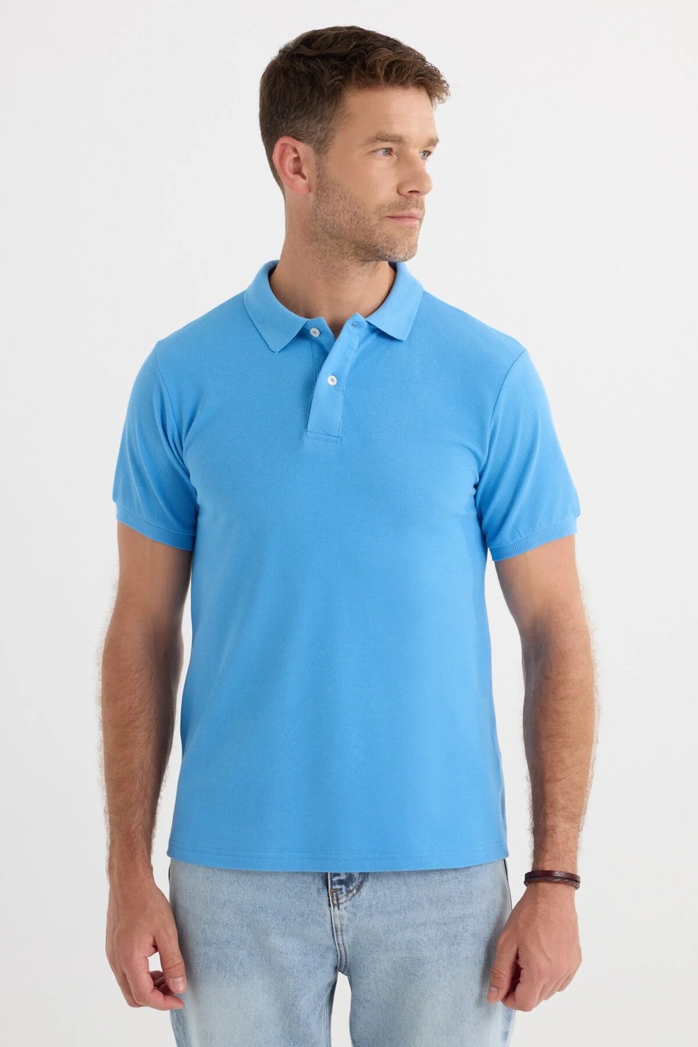 Tudors Erkek Slim Fit Dar Kesim Pamuklu Yumuşak Dokulu Serin Tutan Kumaş Düz Pike Lacivert Polo Yaka Tişört görsel 4