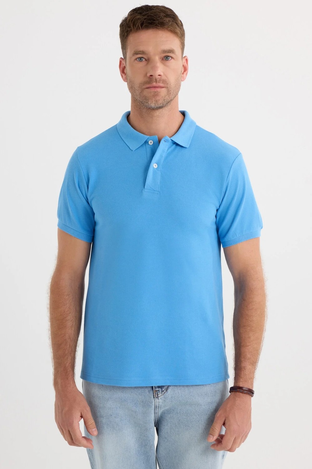 Tudors Erkek Slim Fit Dar Kesim Pamuklu Yumuşak Dokulu Serin Tutan Kumaş Düz Pike Lacivert Polo Yaka Tişört görsel 5