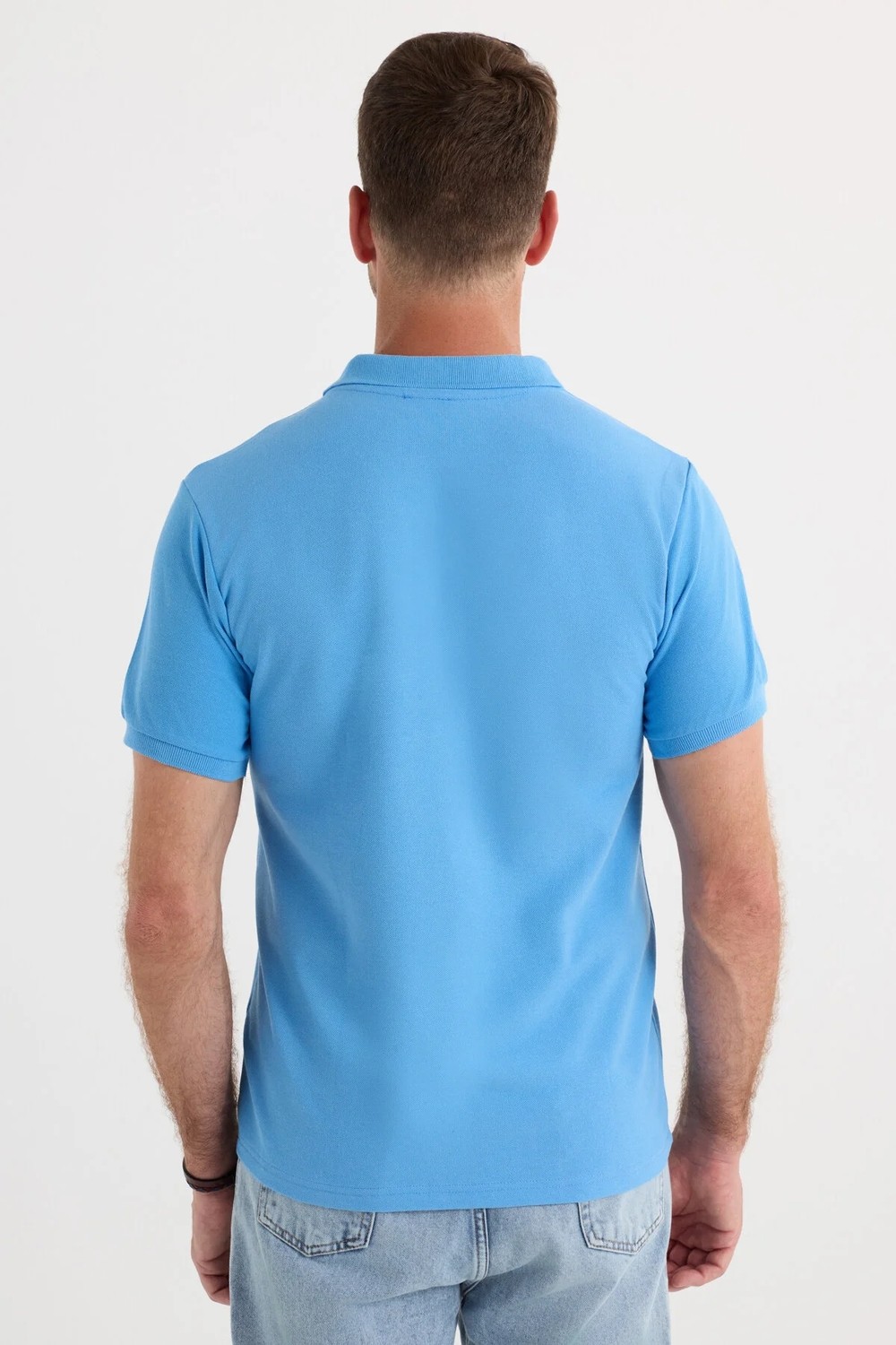 Tudors Erkek Slim Fit Dar Kesim Pamuklu Yumuşak Dokulu Serin Tutan Kumaş Düz Pike Lacivert Polo Yaka Tişört görsel 7