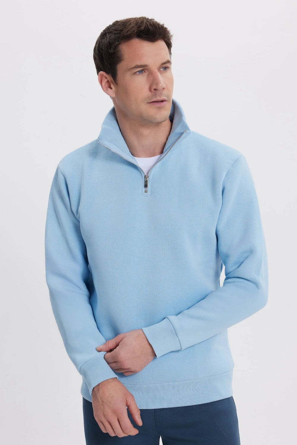 Tudors Unisex Relax Fit Rahat Kesim Pamuklu İçi Polarlı Yarım Fermuarlı Bordo Dik Yaka Sweatshirt