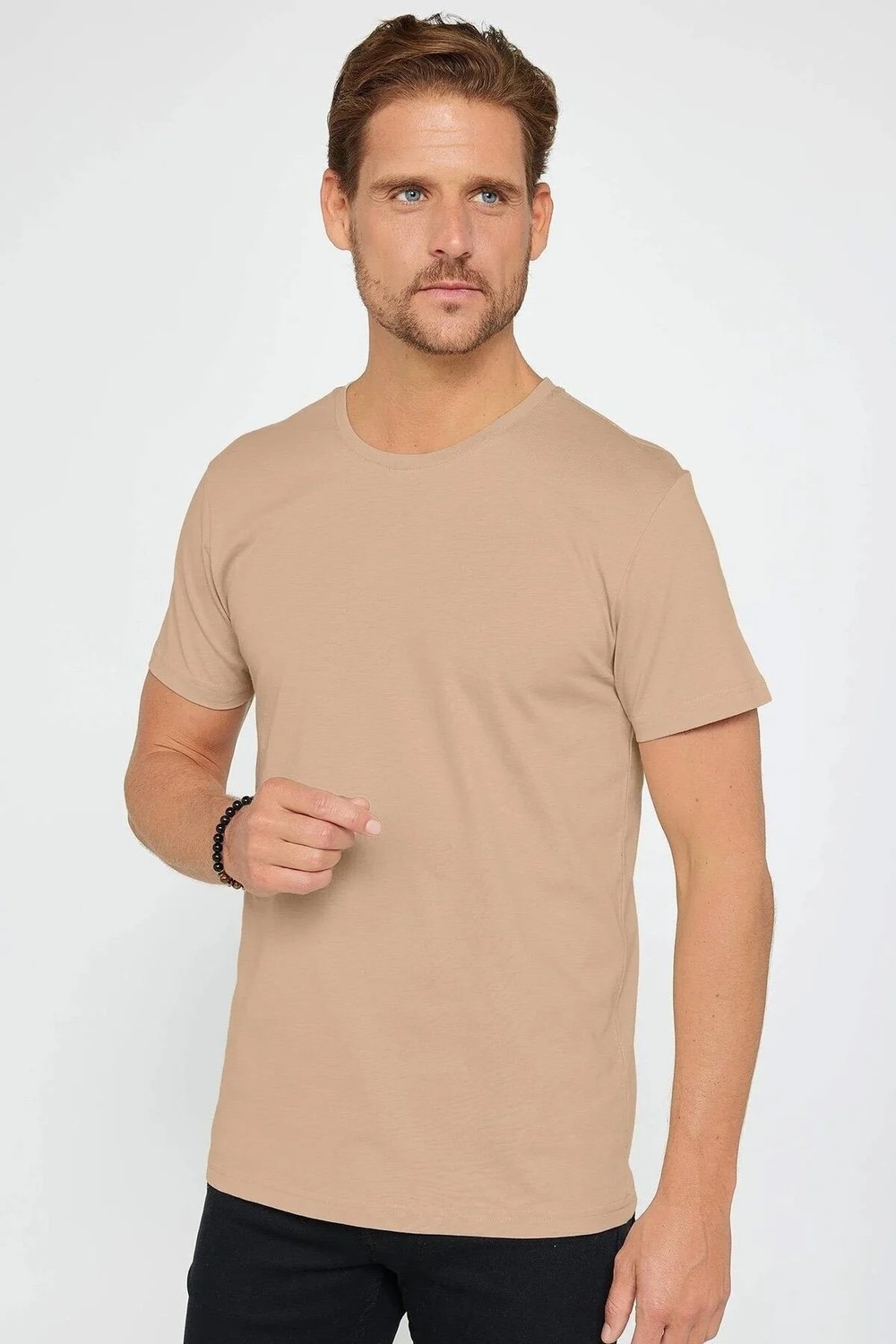 Tudors Unisex 5'li Pkt Siyah-Beyaz-Lacivert-Vizon-Mavi Slim Fit Dar Kesim %100 Pamuk Bisiklet Yaka Tişört görsel 5