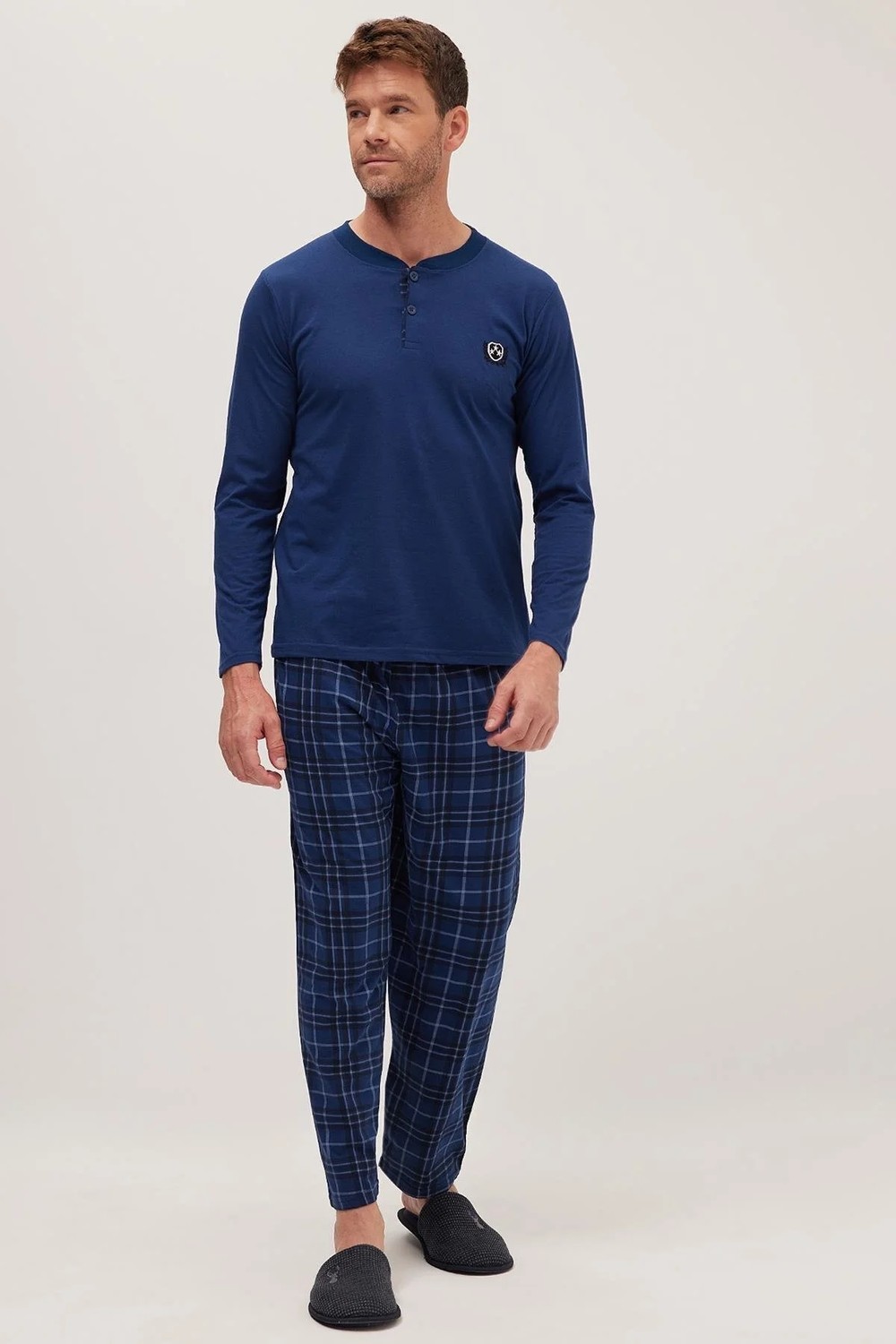 Tudors Erkek Regular Fit Pamuklu Düğmeli Yaka Beli Lastikli Desenli Bordo Pijama Takımı görsel 8