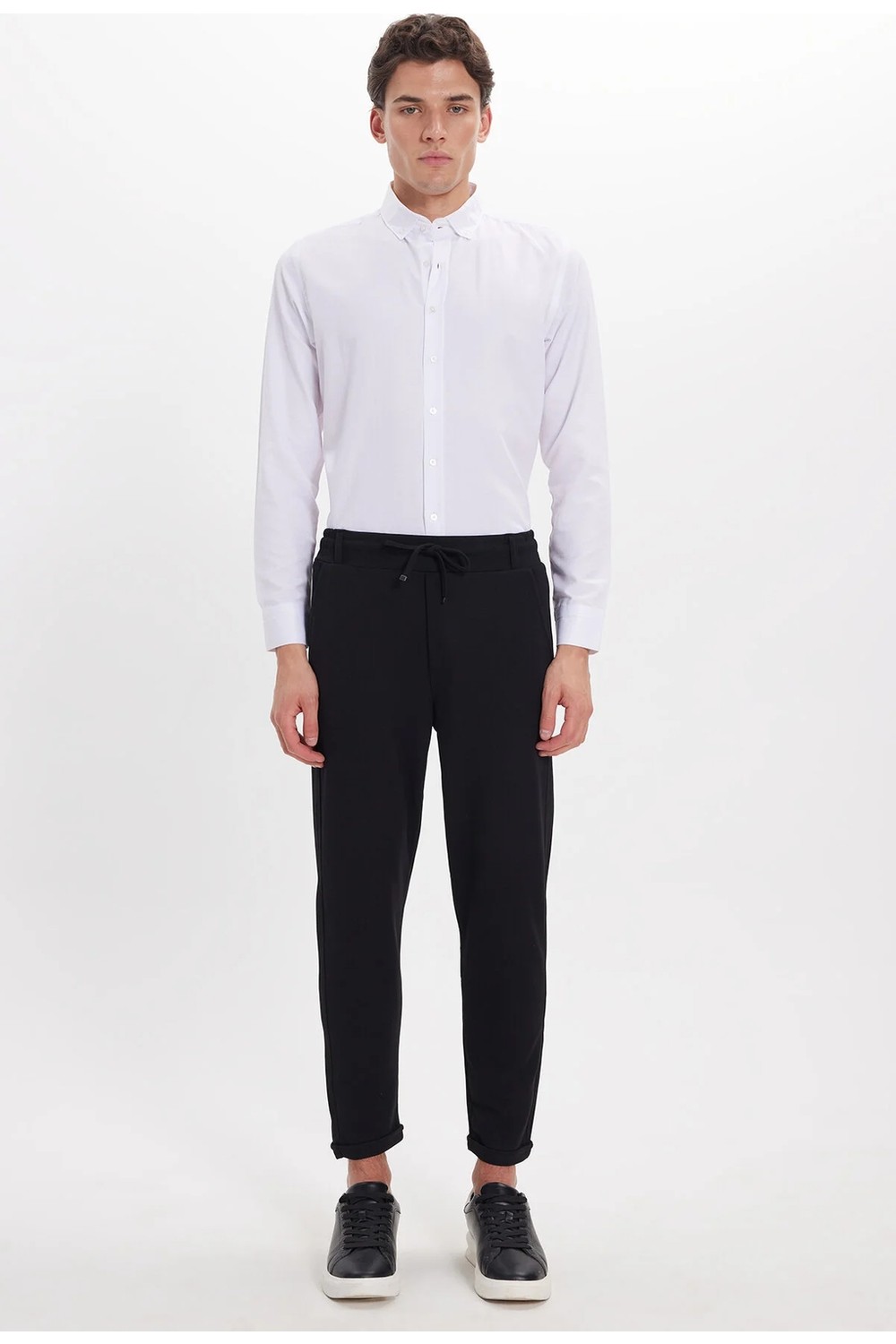 Tudors Erkek Slim Fit Pamuklu Beli Bağlamalı Yan Cepli Katlamalı Paça Jogger Lacivert Pantolon görsel 8