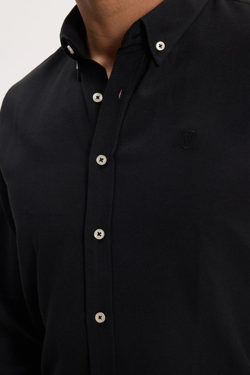 Tudors Erkek Slim Fit Dar Kesim Düz Oxford Armalı Düğmeli Yaka Kahverengi Spor Gömlek görsel 6