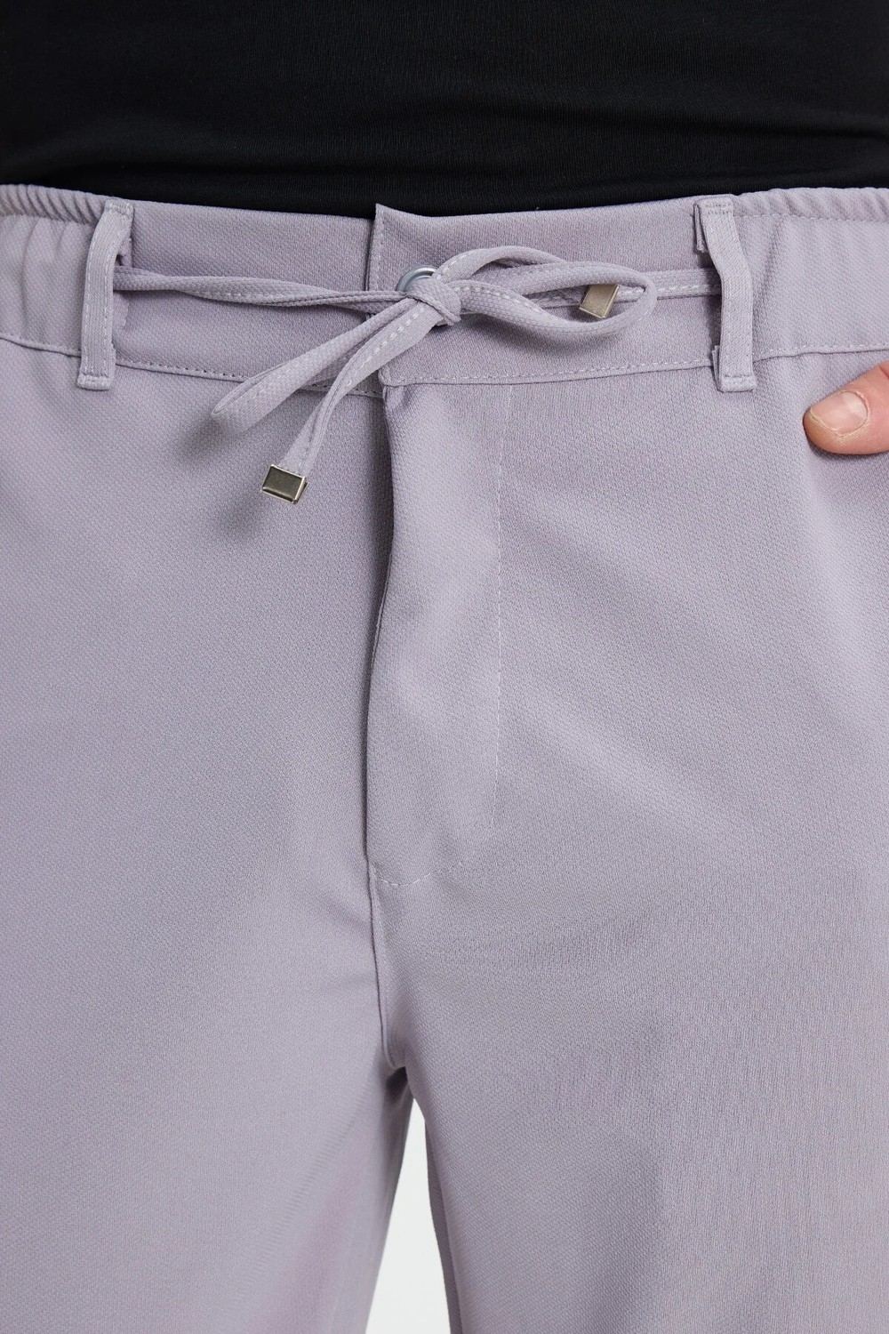Tudors Erkek Slim Fit Dar Kesim Beli Lastikli Bağcık Detaylı Siyah Pantolon görsel 3