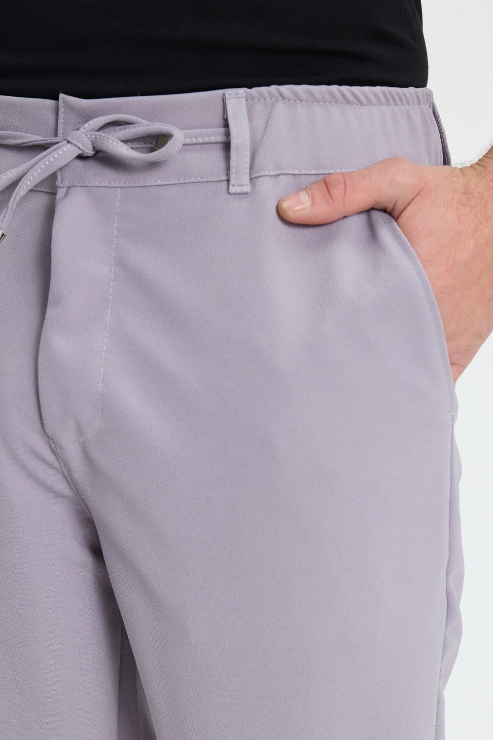 Tudors Erkek Slim Fit Dar Kesim Beli Lastikli Bağcık Detaylı Siyah Pantolon görsel 7