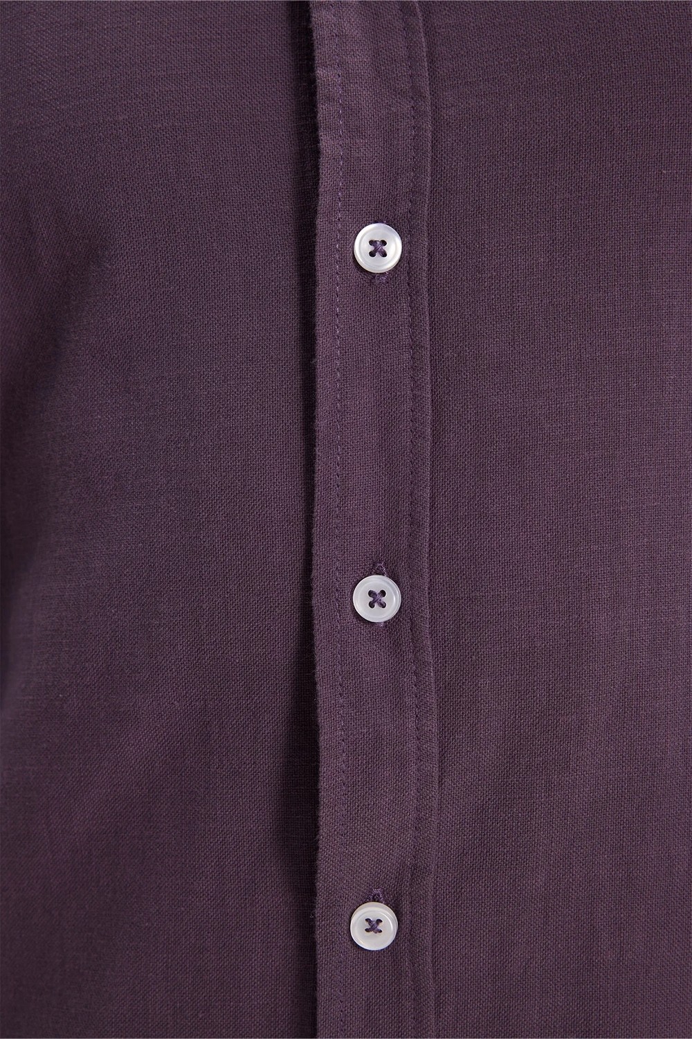 Tudors Erkek Slim Fit Dar Kesim %100 Pamuk Düğmeli Yaka Flam Keten Bordo Gömlek görsel 6