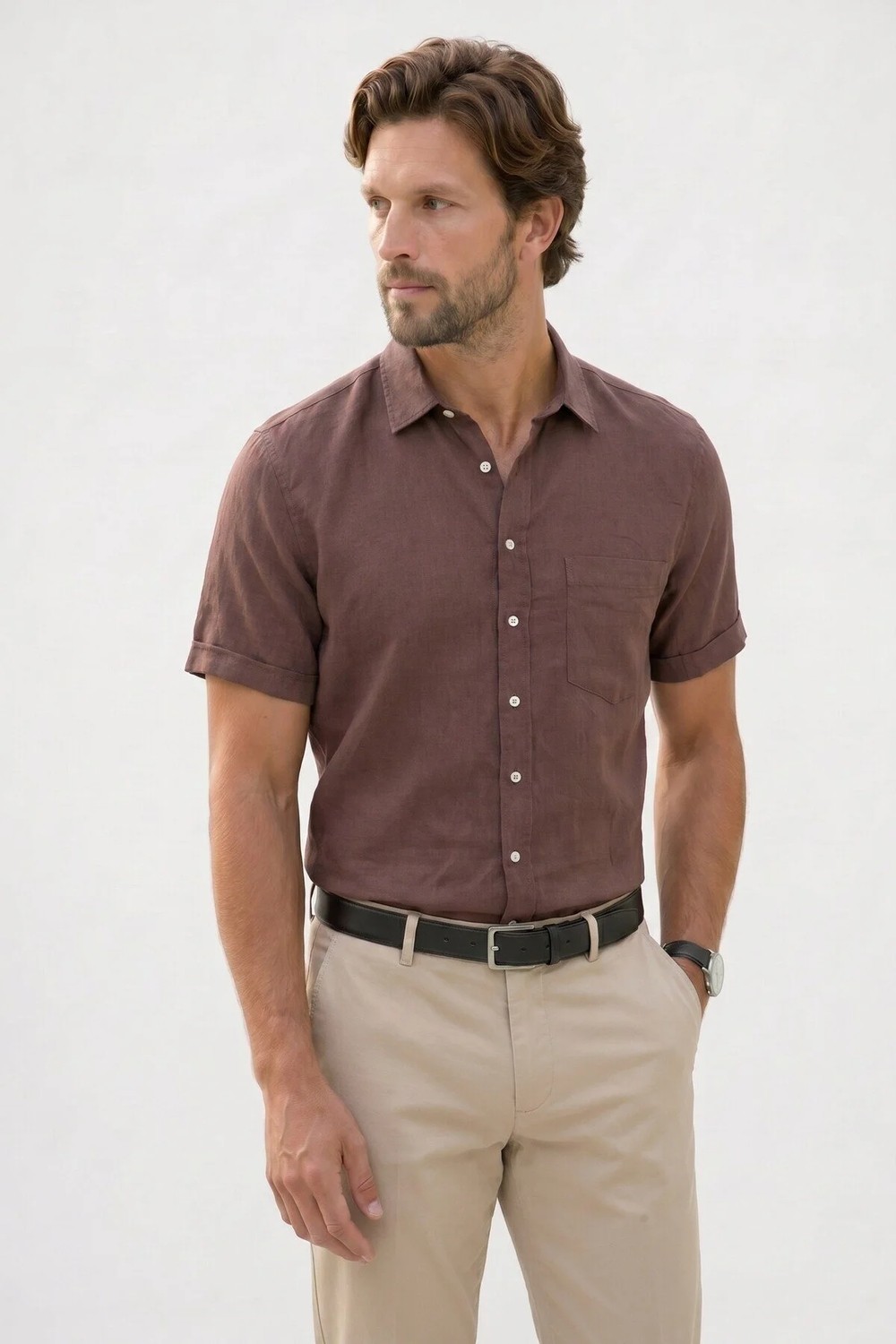 Tudors Erkek Regular Fit Klasik Kesim Oversize %100 Pamuk Keten Doku Cepli Beyaz Gömlek görsel 3