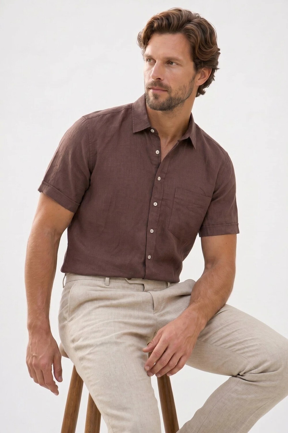 Tudors Erkek Regular Fit Klasik Kesim Oversize %100 Pamuk Keten Doku Cepli Beyaz Gömlek görsel 4
