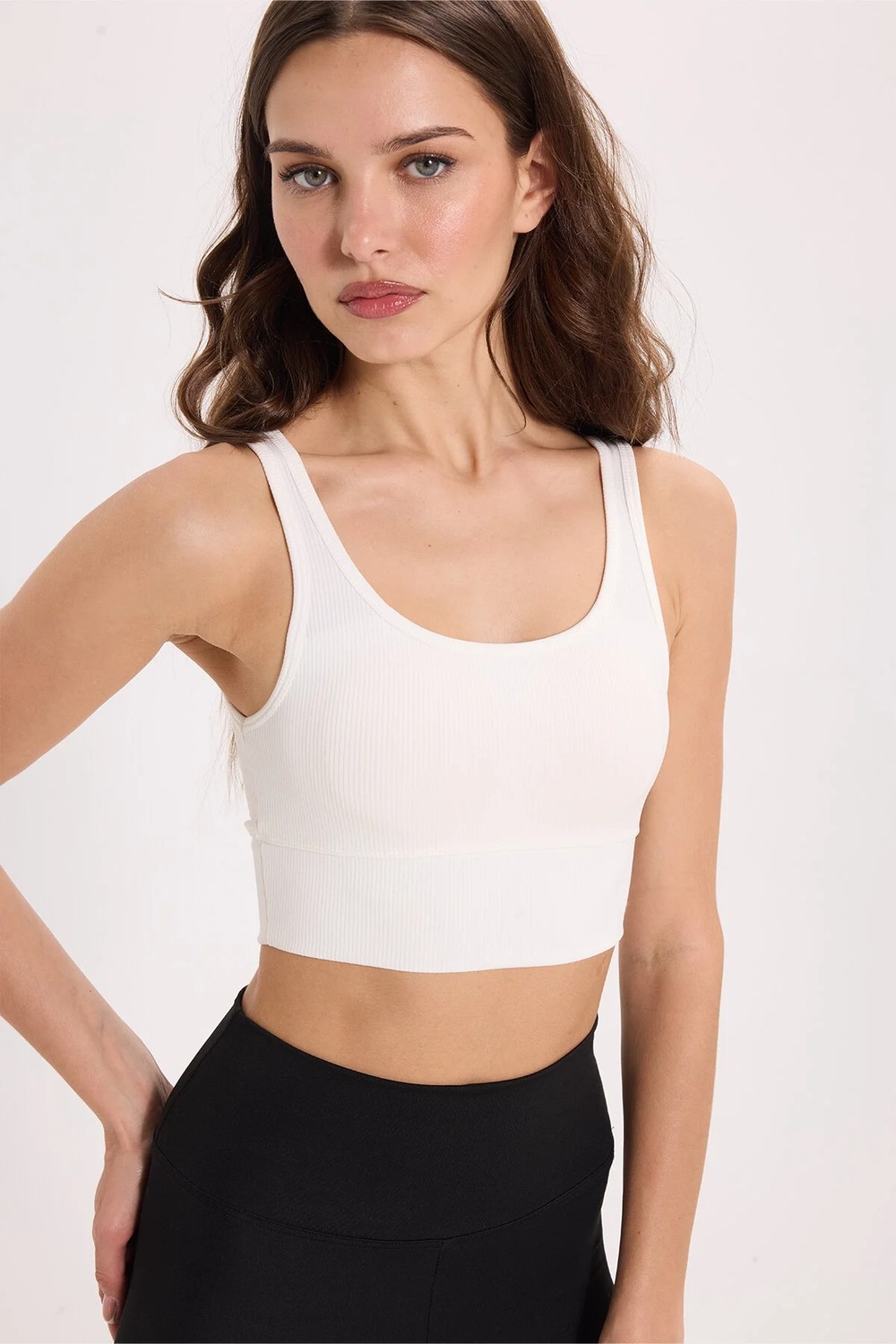 Tudors Kadın Slim Fit Dar Kesim Askılı Kare Yaka Lacivert Crop