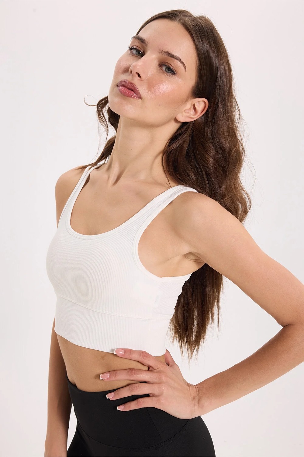 Tudors Kadın Slim Fit Dar Kesim Askılı Kare Yaka Lacivert Crop görsel 5