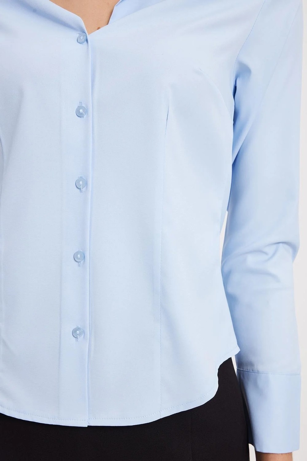 Tudors Kadın Slim Fit Dar Kesim Klasik Yaka Uzun Kollu Mavi Gömlek görsel 4