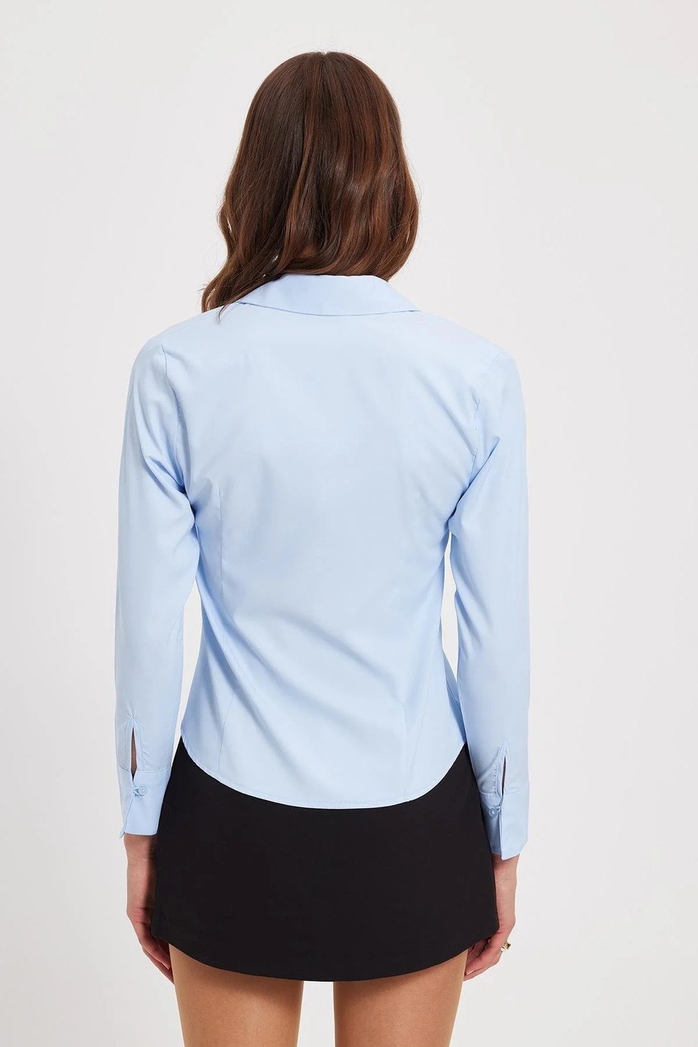 Tudors Kadın Slim Fit Dar Kesim Klasik Yaka Uzun Kollu Mavi Gömlek görsel 7