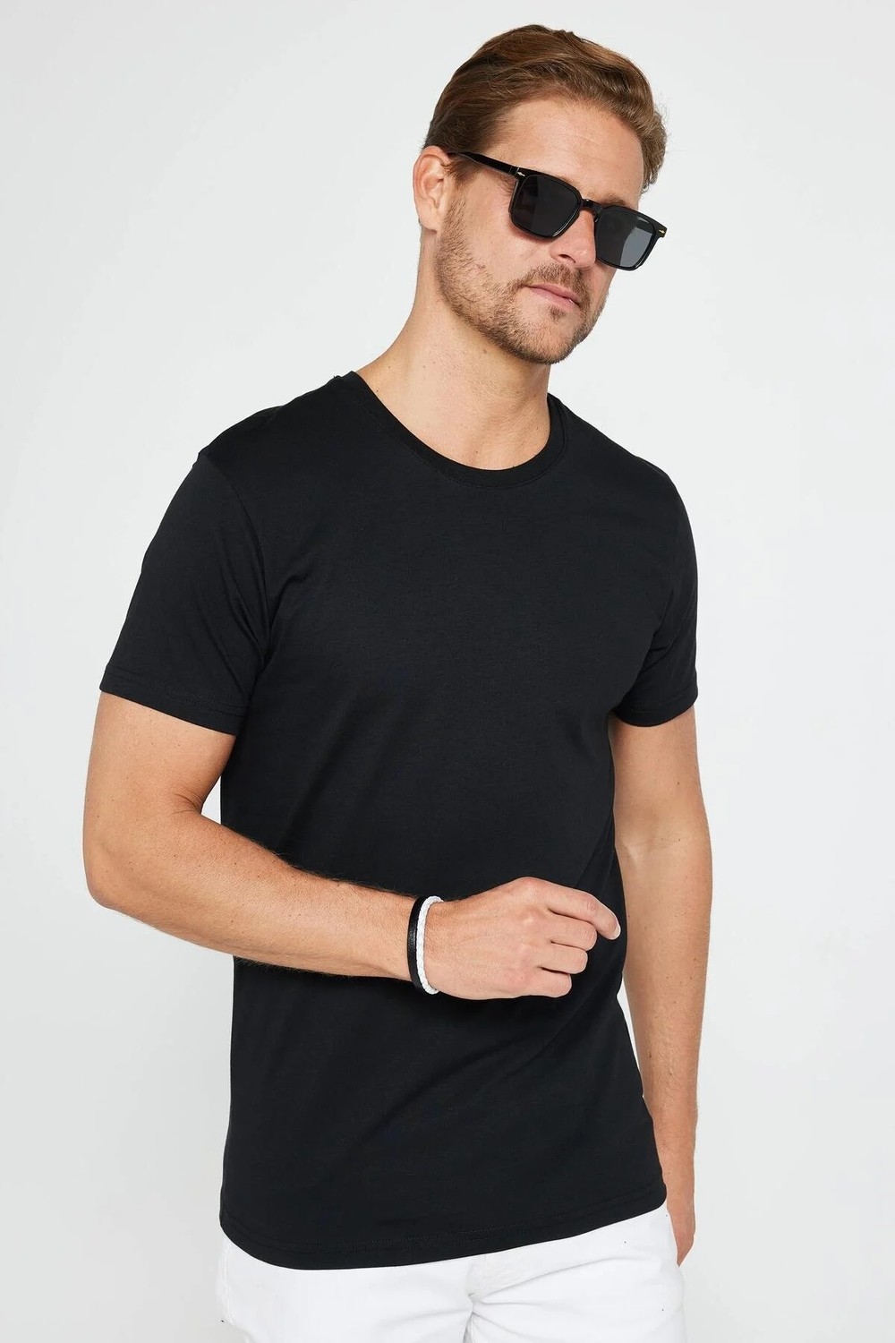 Tudors Unisex 5'li Paket Siyah-Taş-Mavi-Açık Mavi-Beyaz Slim Fit Dar Kesim %100 Pamuk Bisiklet Yaka Tişört görsel 2