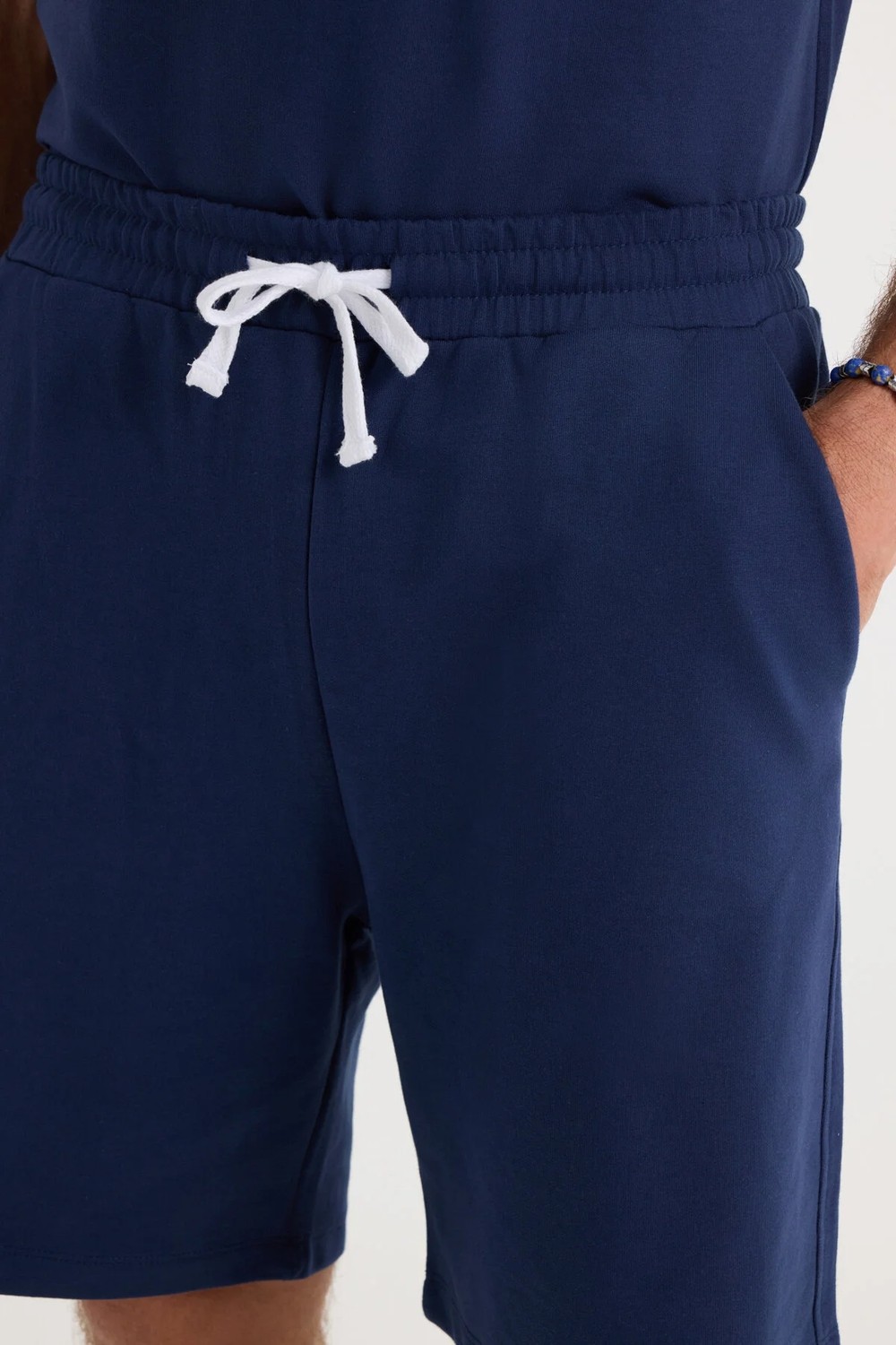 Tudors Relax Fit Rahat Kesim %100 Pamuk Hafif Kalın Özel Tasarım Erkek Lacivert Şort Tişört Takım görsel 3