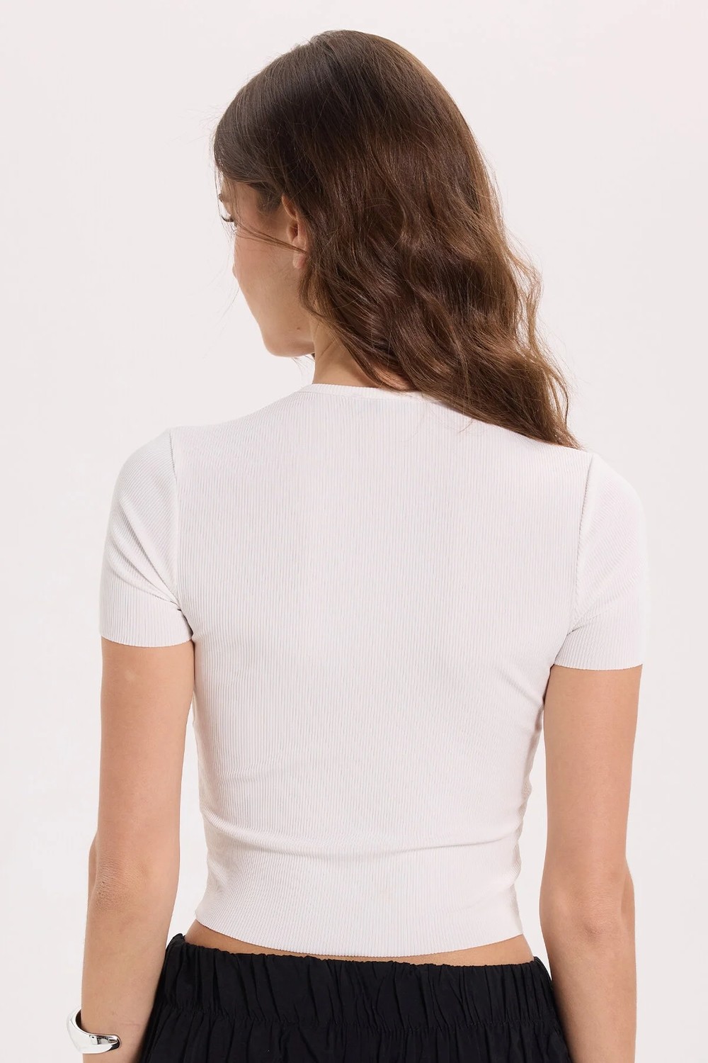 Tudors Kadın Slim Fit Dar Kesim %100 Pamuk Kısa Kollu Bisiklet Yaka Beyaz Crop görsel 8