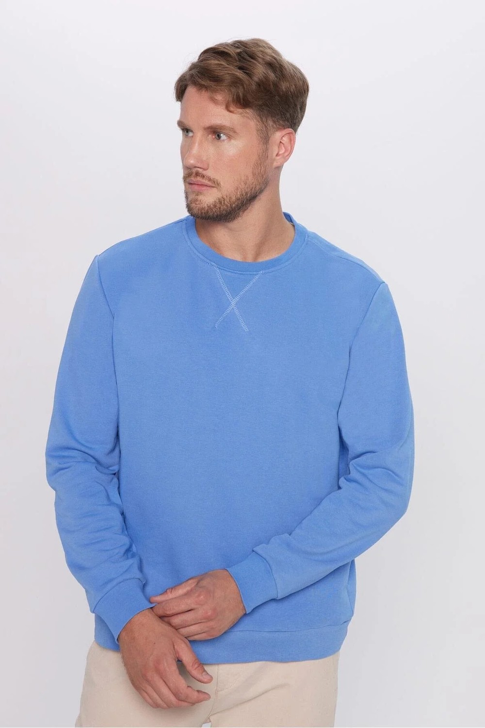 Tudors Unisex Oversize Geniş Kesim Pamuklu Basic Yeşil Bisiklet Yaka Sweatshirt