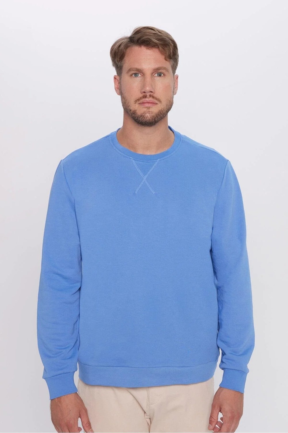 Tudors Unisex Oversize Geniş Kesim Pamuklu Basic Yeşil Bisiklet Yaka Sweatshirt görsel 2