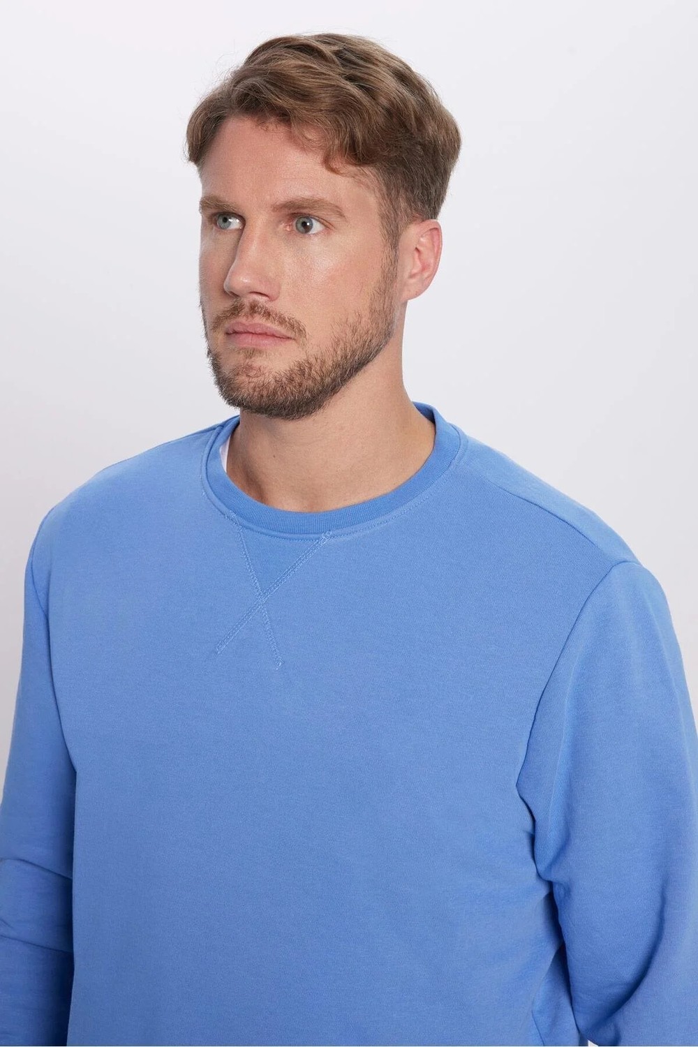 Tudors Unisex Oversize Geniş Kesim Pamuklu Basic Yeşil Bisiklet Yaka Sweatshirt görsel 3