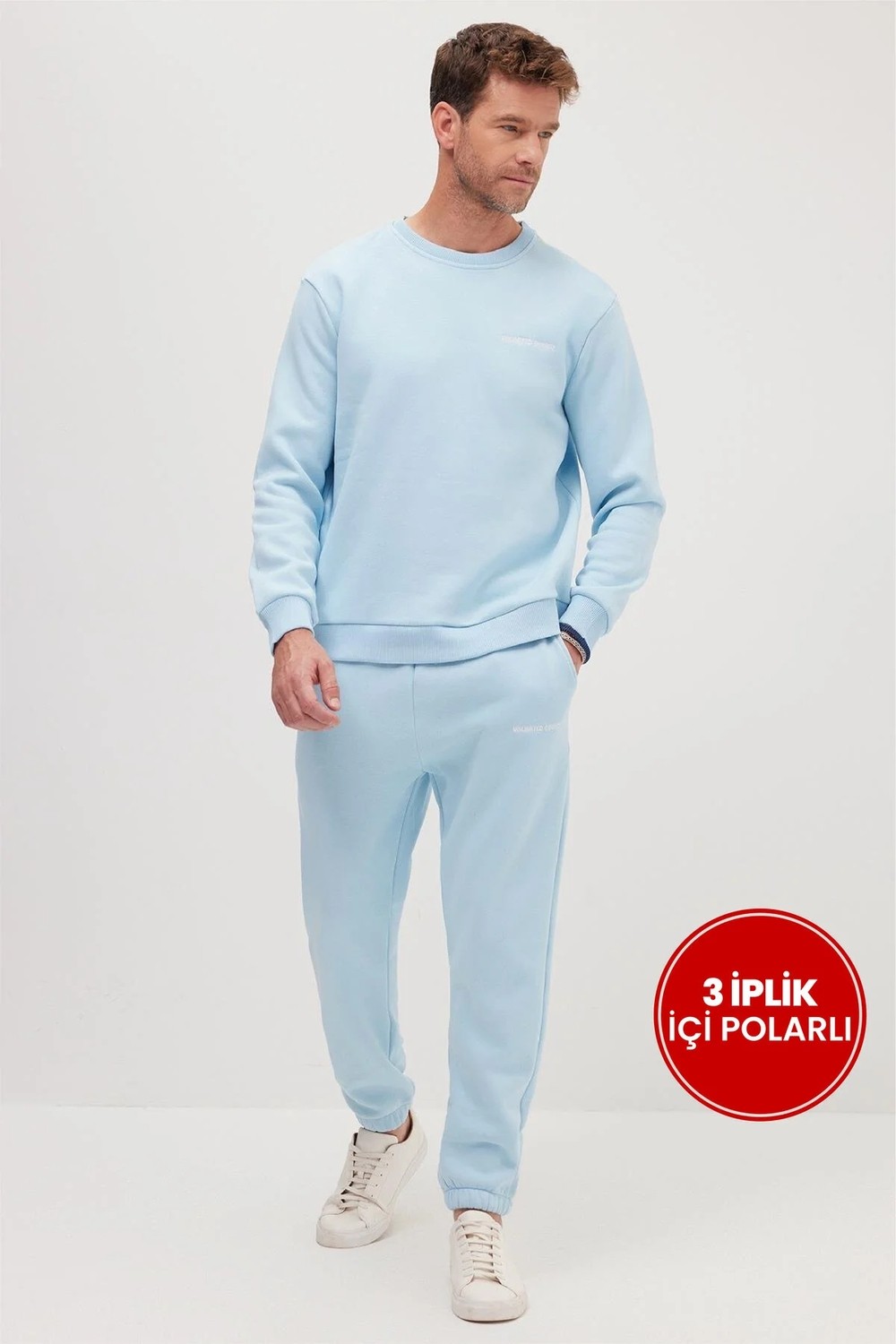 Tudors Erkek Relax Fit Pamuklu 3 İplik Yumuşak Dokulu İçi Polarlı Bisiklet Yaka Mavi Eşofman Takımı