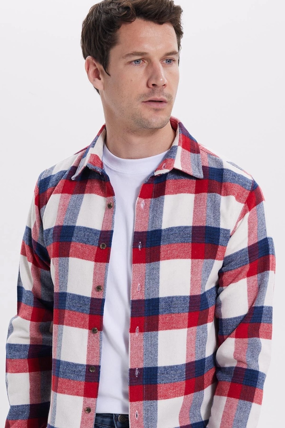 Tudors Erkek Slim Fit Dar Kesim Kareli Kışlık Oduncu Gömlek