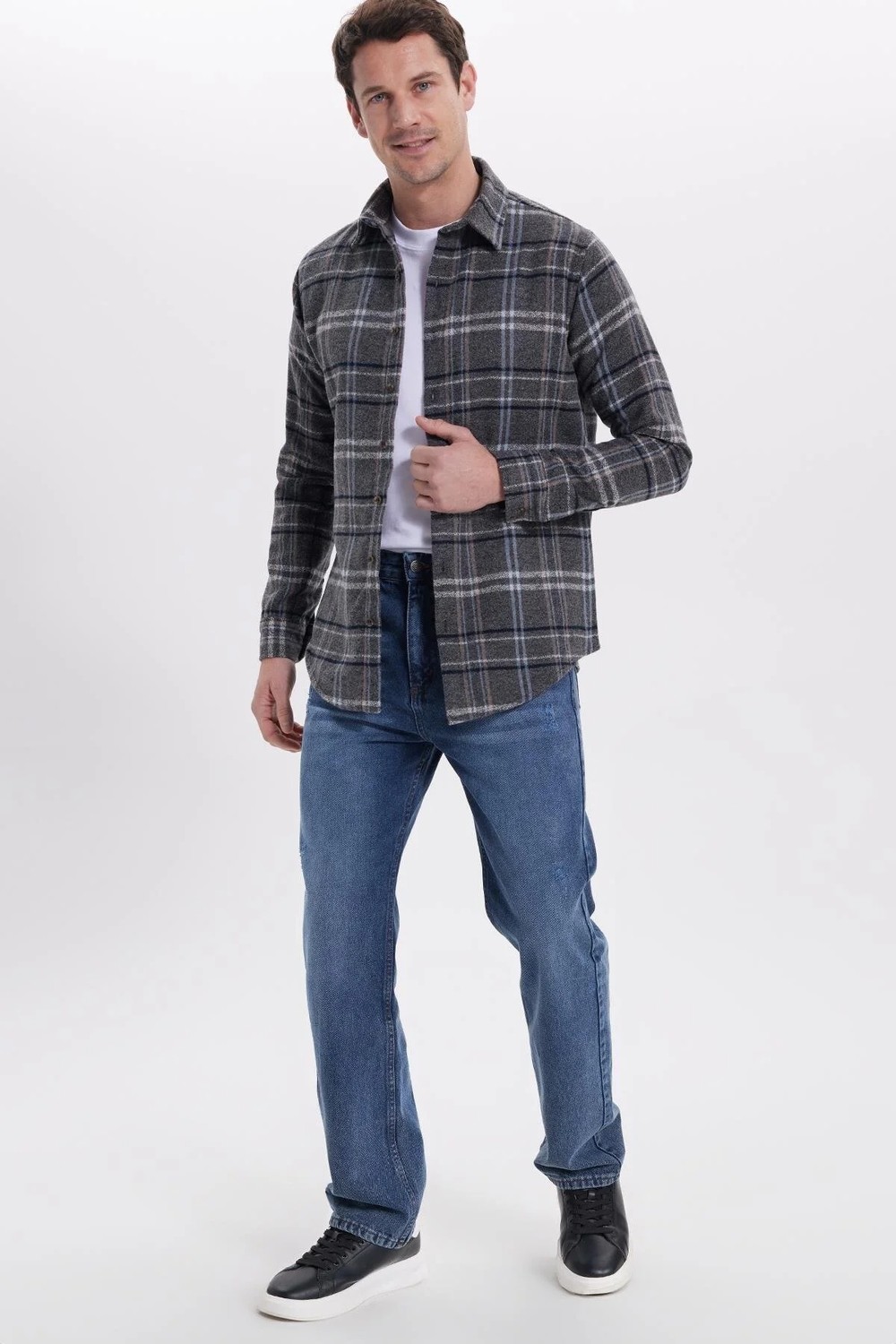 Tudors Erkek Slim Fit Dar Kesim Kareli Kışlık Oduncu Gömlek görsel 3