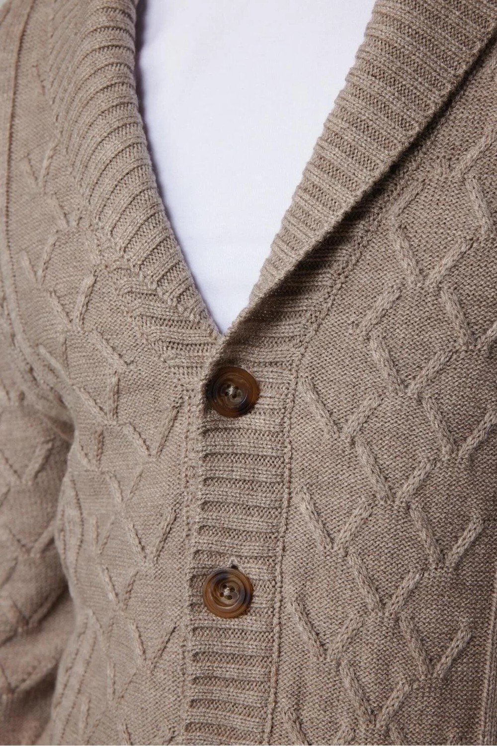 Tudors Slim Fit Dar Kesim Desenli Yumuşak Dokulu Düğmeli Kahverengi Erkek Hırka görsel 4
