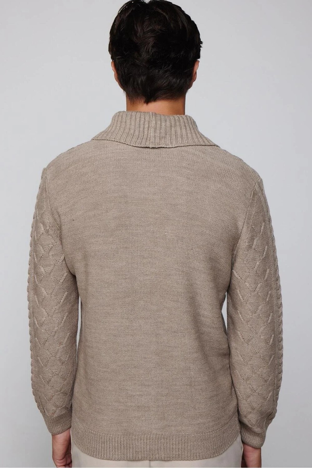 Tudors Slim Fit Dar Kesim Desenli Yumuşak Dokulu Düğmeli Kahverengi Erkek Hırka görsel 5