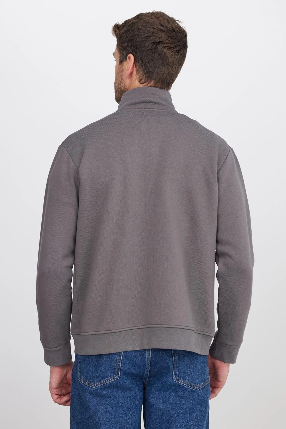 Tudors Unisex Relax Fit Rahat Kesim Pamuklu 3 İplik İçi Polarlı Fermuarlı Cepli Gri Sweatshirt Hırka görsel 7