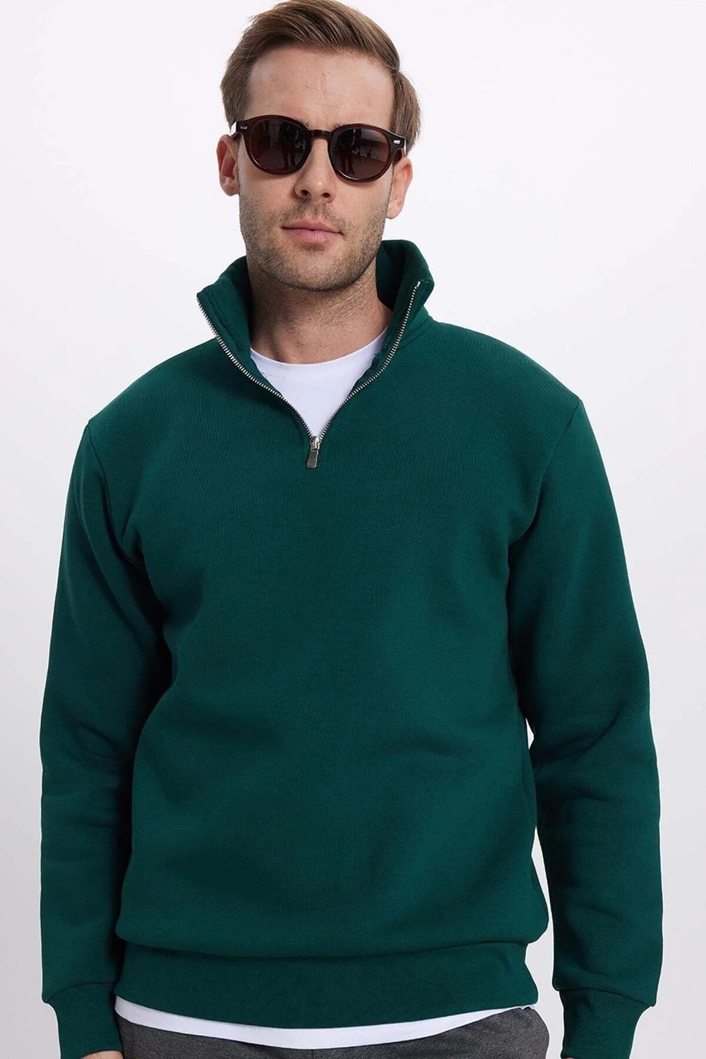 Tudors Unisex Relax Fit Rahat Kesim Pamuklu İçi Polarlı Yarım Fermuarlı Bordo Dik Yaka Sweatshirt
